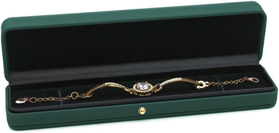Caja de cuero con cadena para collar reloj y joyas terciopelo