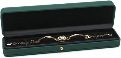 Caja de cuero con cadena para collar reloj y joyas terciopelo