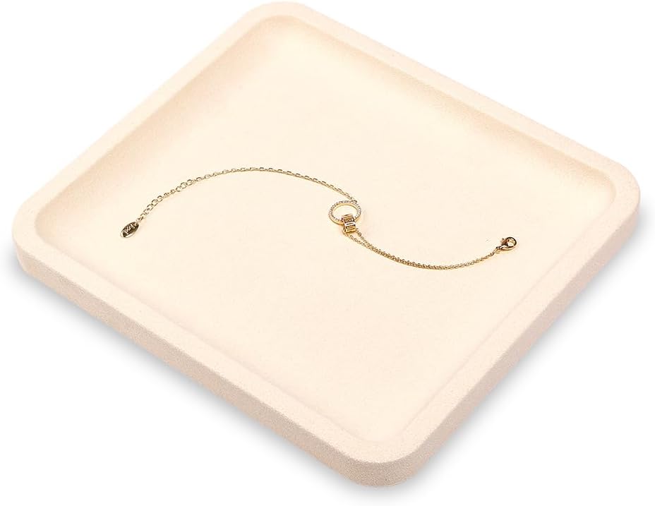 Organiz. joyas bandeja plana anillos aretes collar beige