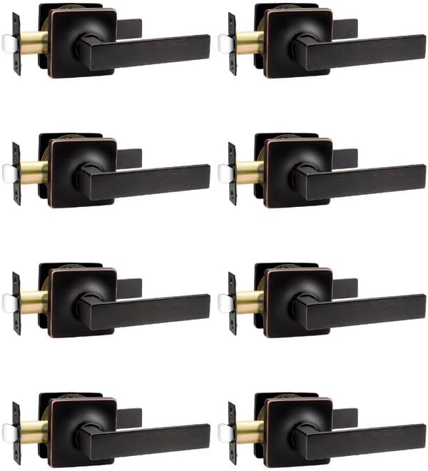 8 Manijas Puerta Interior Bronce Aceitado Cuadradas