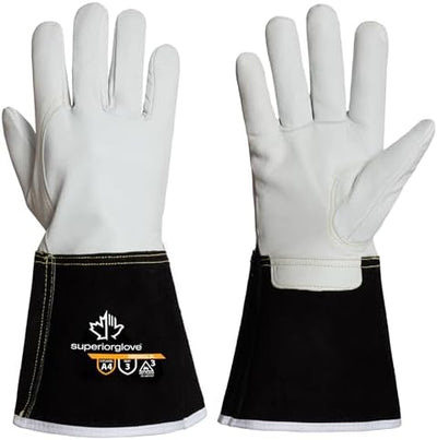 Guantes soldadura MIG cuero cabra resistente trabajo