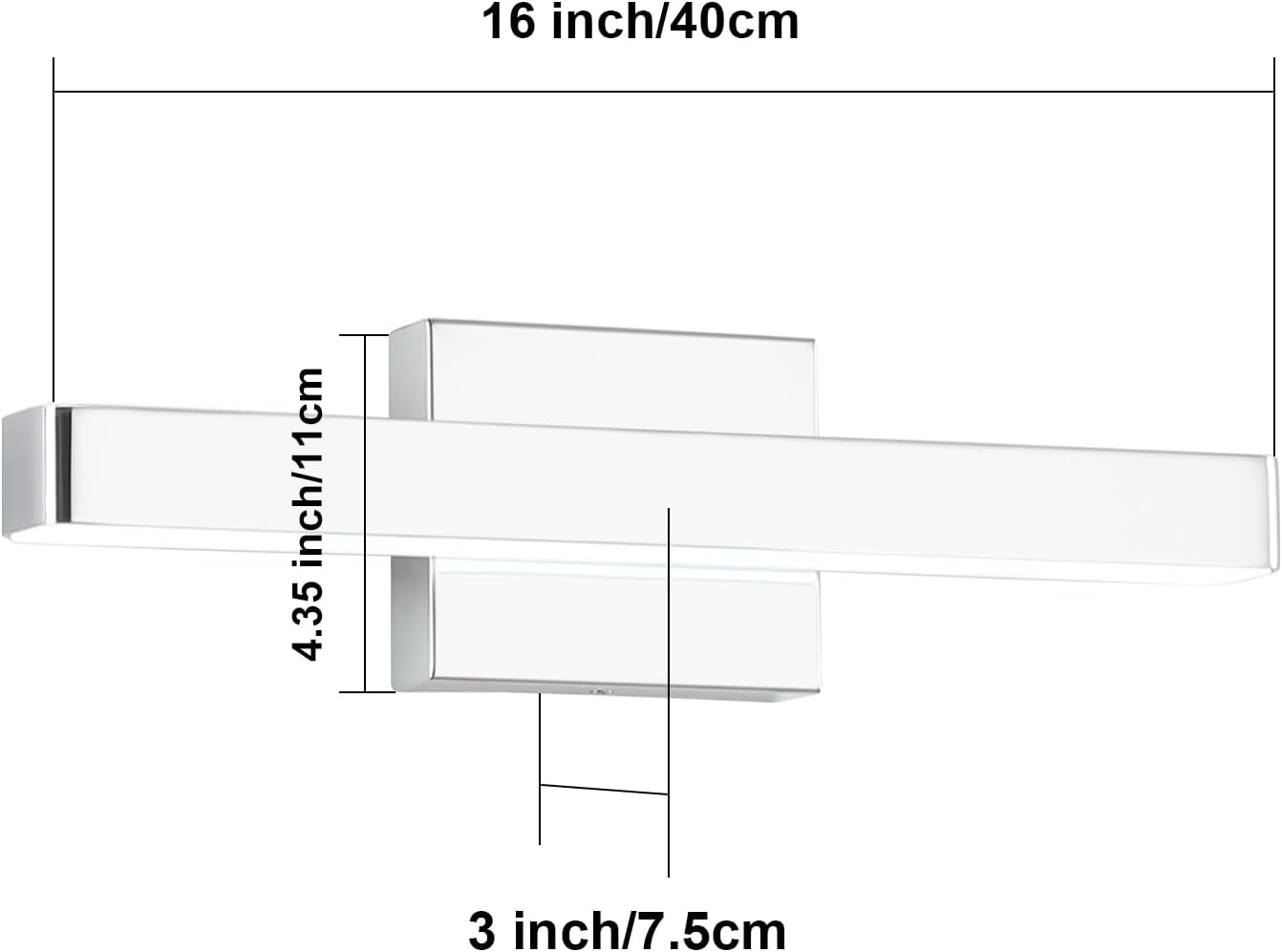 Barra luz LED baño 16pulg blanco frío 6000K cromo