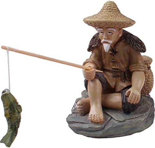 Mini figuras pescador resina para pecera y decoración