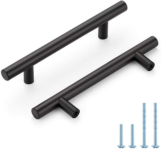 Manijas negras acero inox 4pulg para gabinetes set 5