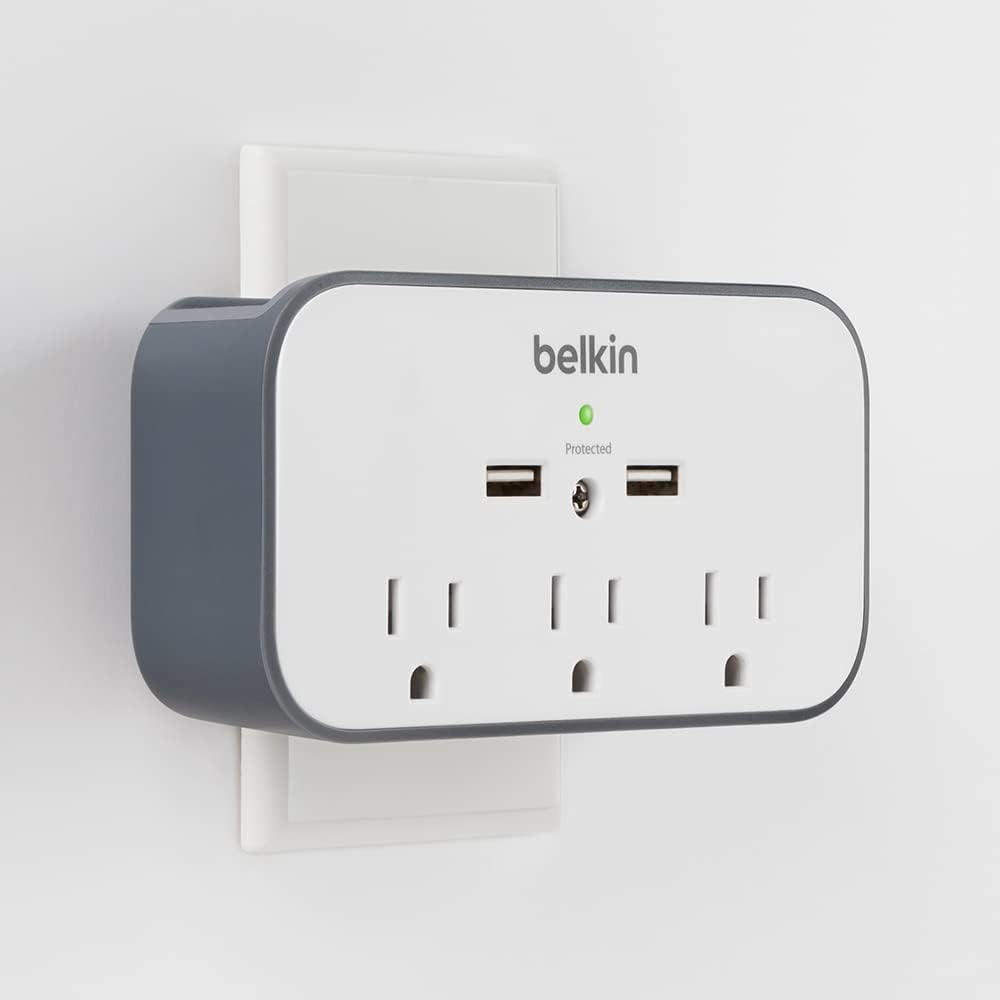 Protector sobretensiones pared con 3 CA 2 USB soporte