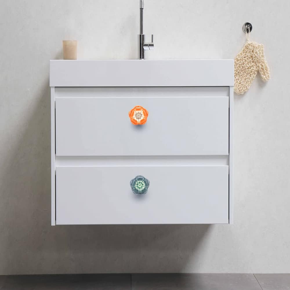 6 Pzas Pomos Cerámica Decorativos Hogar Cocina Naranja