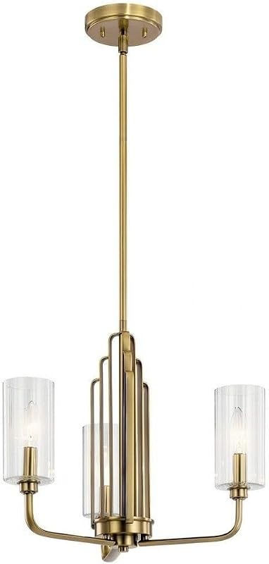 Candelabro 3 luces vidrio estriado latón cepillado