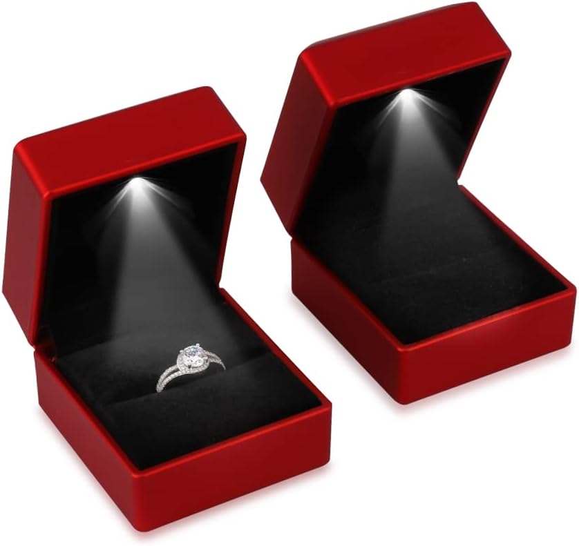 2 Cajas Anillo LED Iluminado para Bodas Compromisos