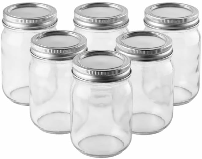 Tarros Mason 16oz set 6 con tapas metálicas vidrio para almacenar