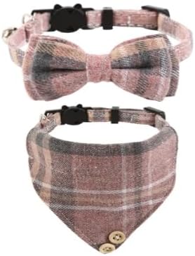 Collar bandana para gatos con campanas y corbatín ajustable rosa
