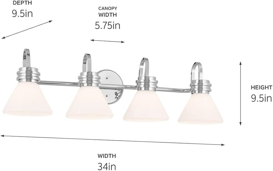 Lámpara tocador 34pulg 4 luces cristal ópalo cromo