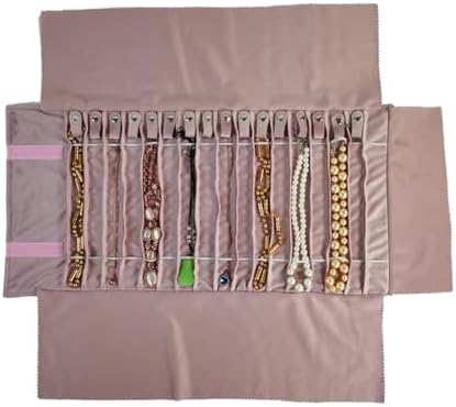 Bolsa viaje joyas enrollable 16 cadenas terciopelo rosa
