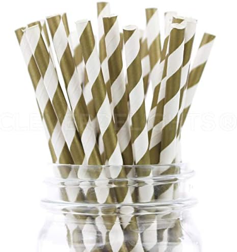 Pajitas biodegradables cartón 100 rayas doradas