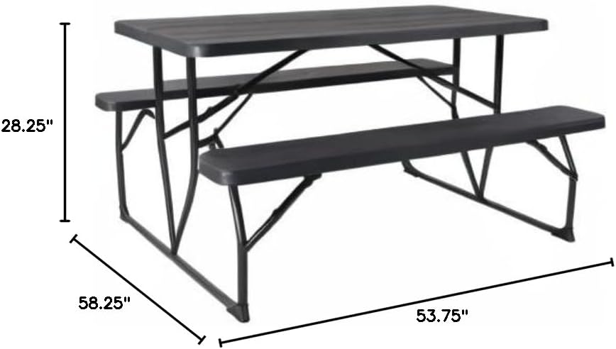 Mesa picnic plegable grano carbón 4.5ft adultos