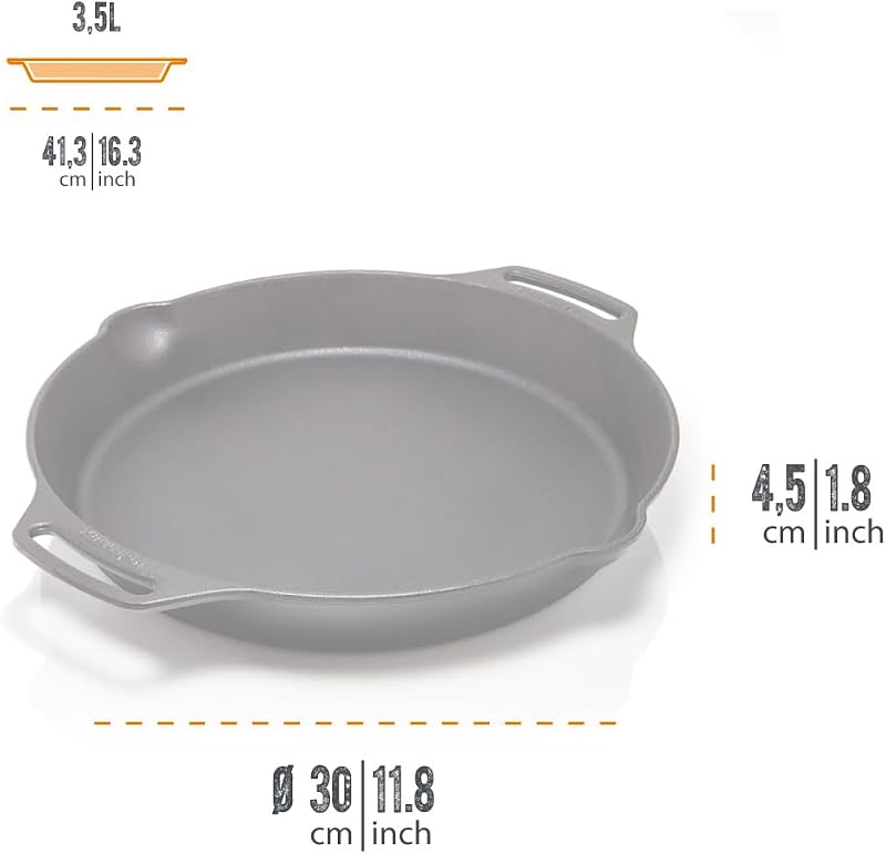 Sartén hierro fundido 14pulg asas laterales cocina