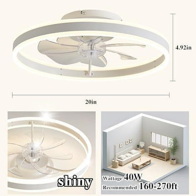Ventilador techo luces candelabro 20pulg perfil bajo 6 velocidades