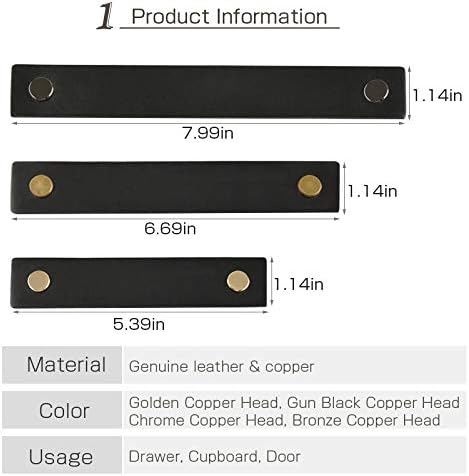 2 Tiradores Cuero Genuino Cajones Armario Cobre Negro 3.78pulg