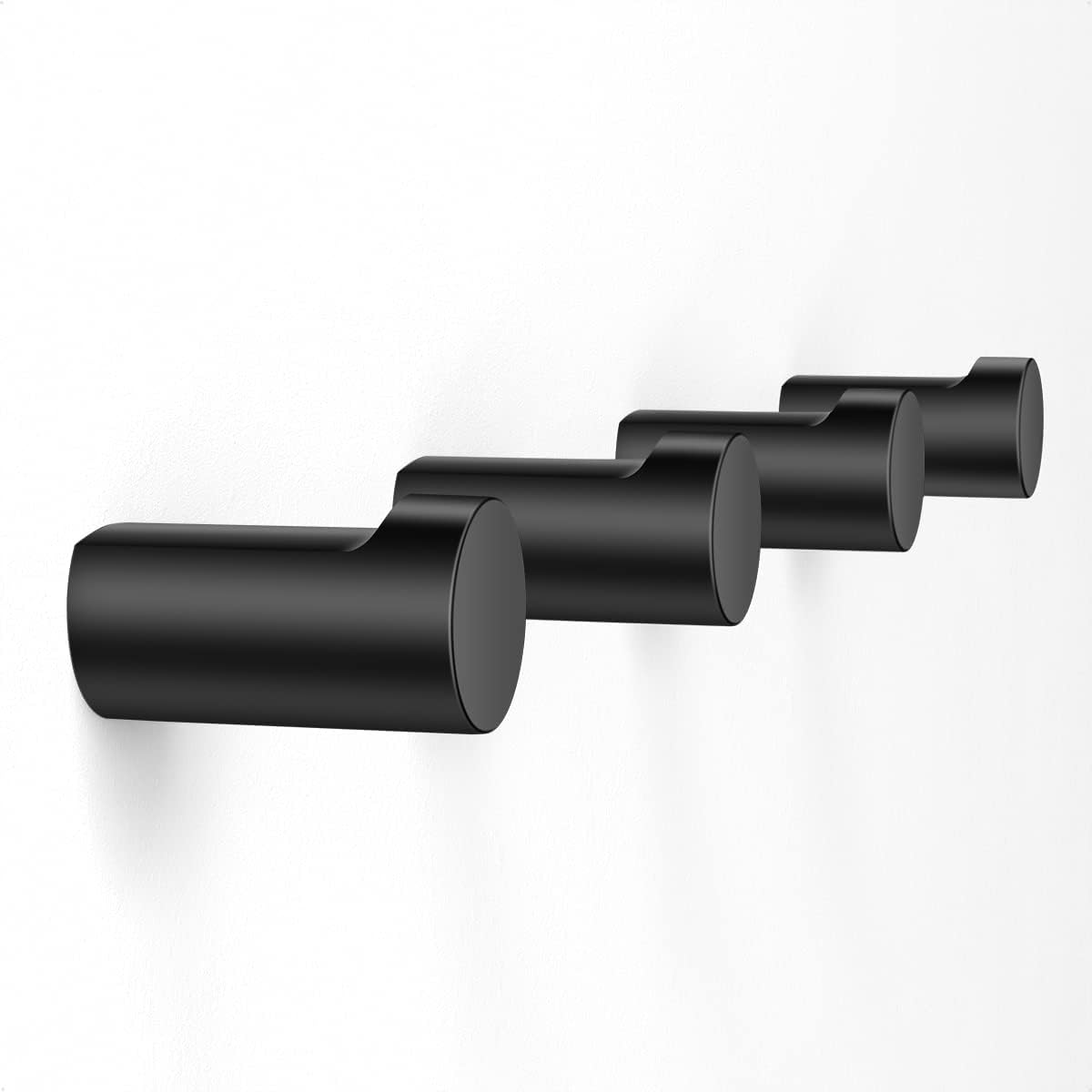 4 Ganchos Metal Pared Minimalistas 1.2" Negro Mate