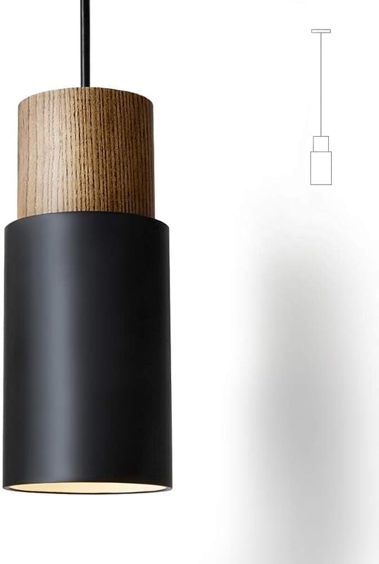 Lámpara colgante negra y madera moderna E26 cocina isla