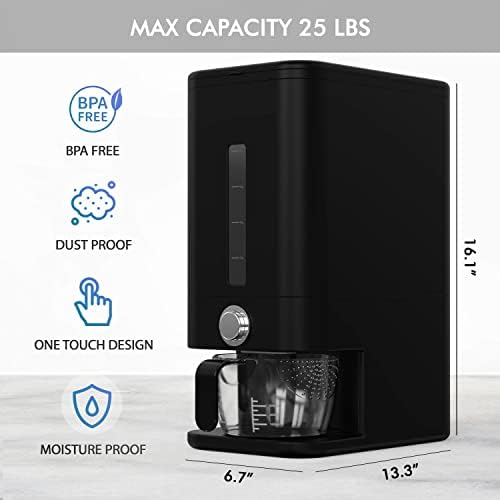 Dispensador arroz 26.5lb con taza y báscula hermético negro