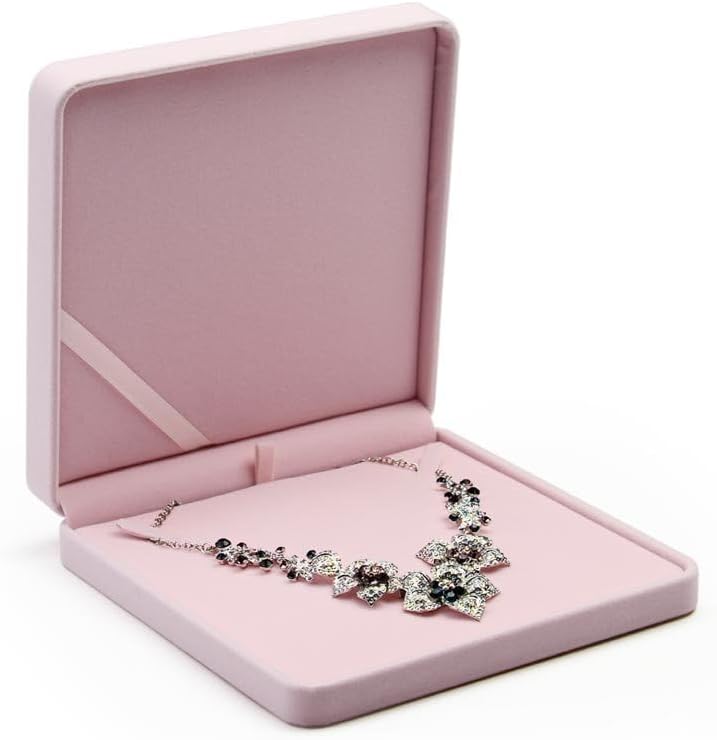 Caja terciopelo rosa para collar grande estuche joyas