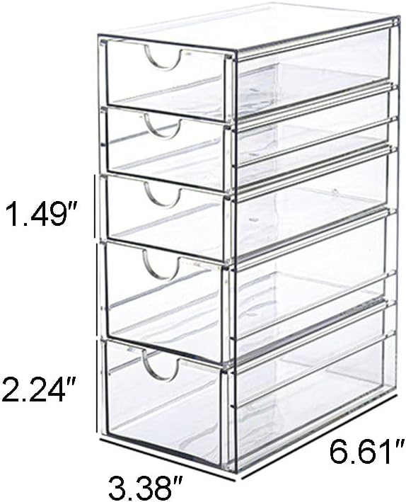 Caja almacenamiento transparente 5 cajones para accesorios cabello