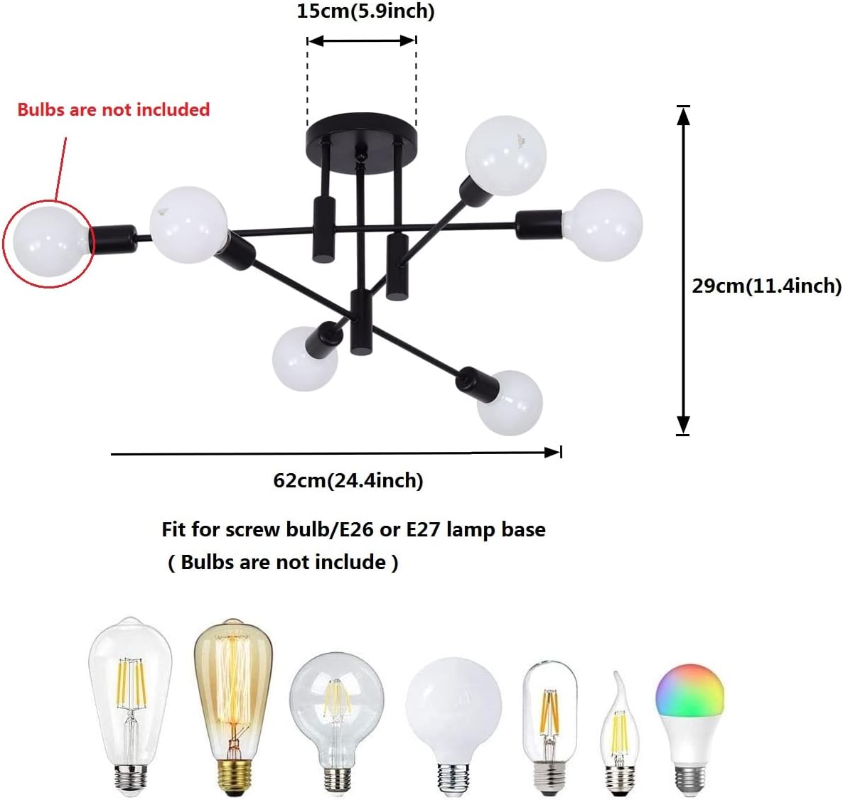 Lámpara techo Sputnik negra 6 luces cocina comedor