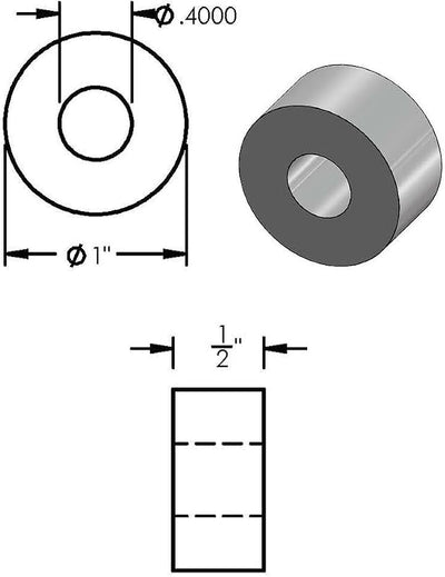 Espaciador aluminio negro 1x3/8pulg redondo S3/8