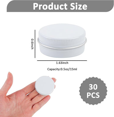Tarro aluminio 0.5oz con tapa rosca recargable bálsamo 30uds blanco