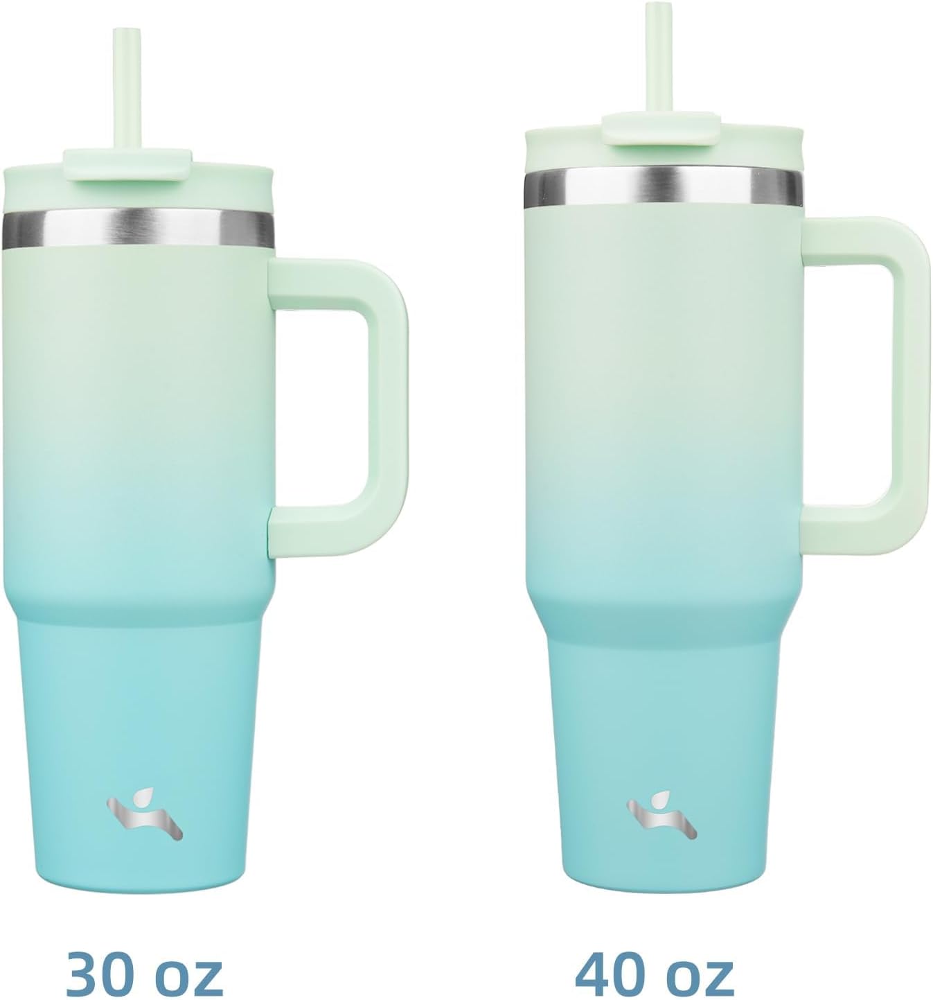 Vaso acero inox 40oz con asa 2 popotes tapa 2en1 color menta
