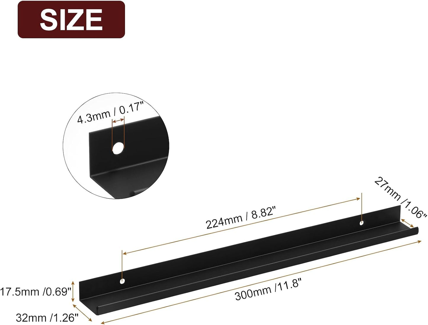Tirador dedo 6 pzas aluminio 11.81pulg oculto cocina negro