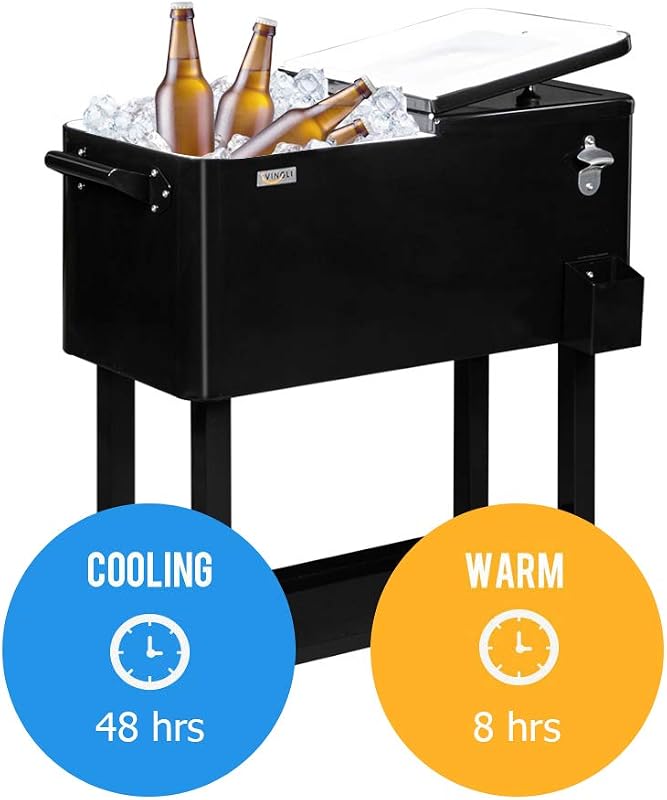 Baúl hielo rodante 80qt carrito fiesta con estante y abridor
