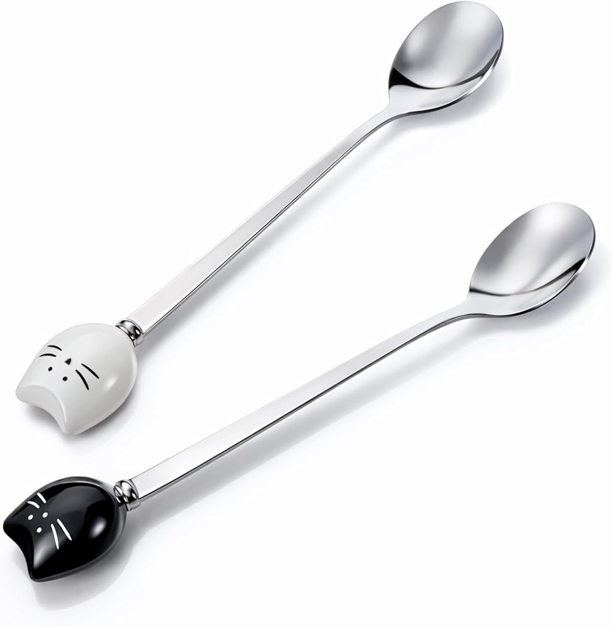 Juego de 2 cucharas de café en forma de gato de acero inoxidable