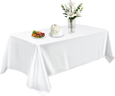Mantel de satén rectangular blanco brillante lavable para comedor y eventos