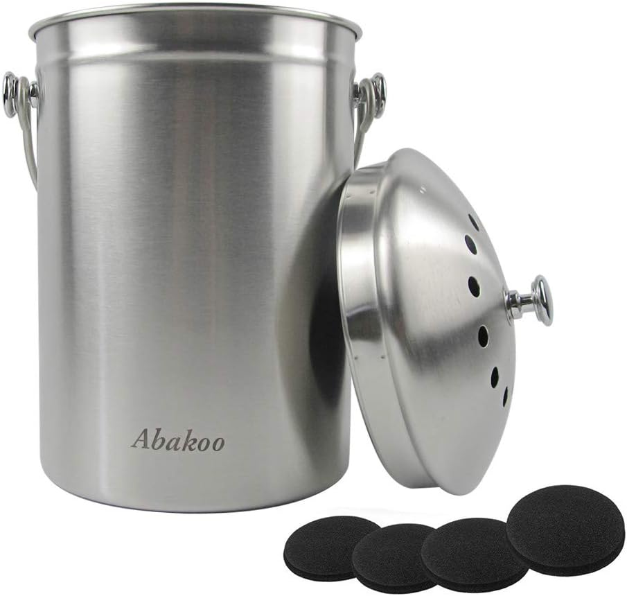 Cubo compostaje acero inox 1.6gal con 4 filtros carbón