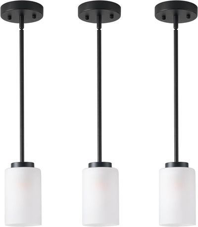 3 Pzas Lámpara Colgante Industrial Vidrio Blanco Opalo Negro