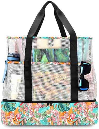Bolsa playa con hielera malla mujer 8 bolsillos duraderos