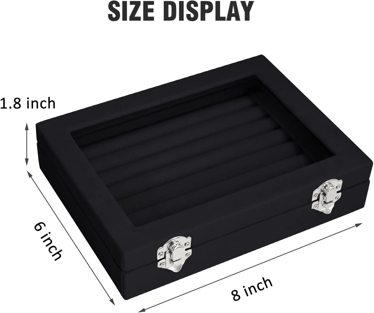 Estuche joyas terciopelo con tapa transparente 7 ranuras