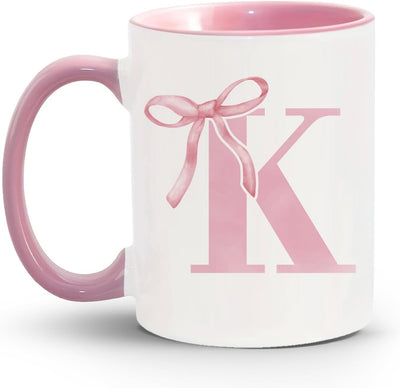 Taza café cerámica rosa con monograma k
