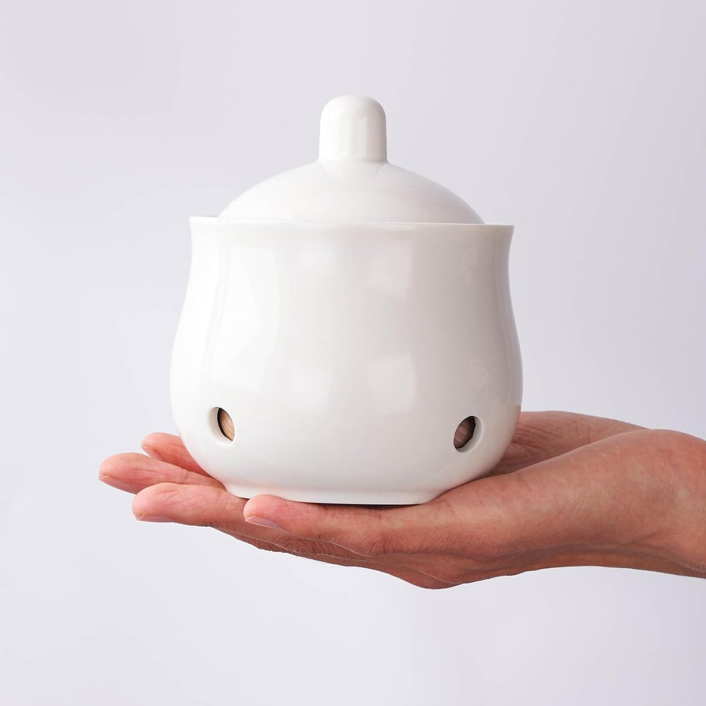 Contenedor ajo porcelana blanco mini con tapa