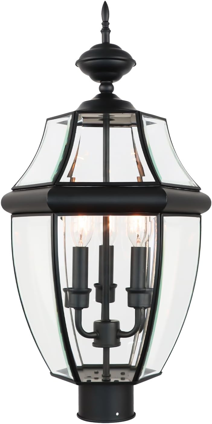 Lámpara poste 3 luces 23pulg negro mate impermeable jardín