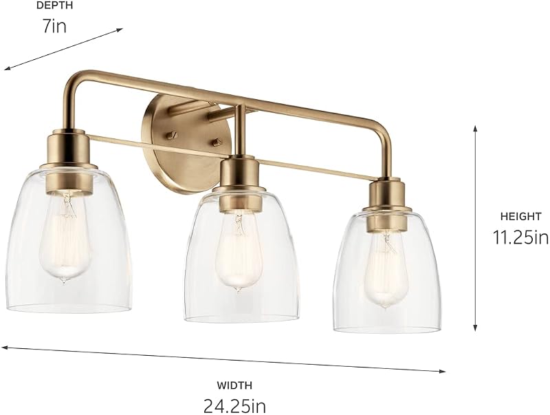 Lámpara Tocador 24pulg 3 Luces Vidrio Bronce
