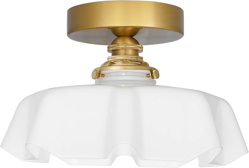 Lámpara techo vintage latón 9.4" pantalla vidrio blanco
