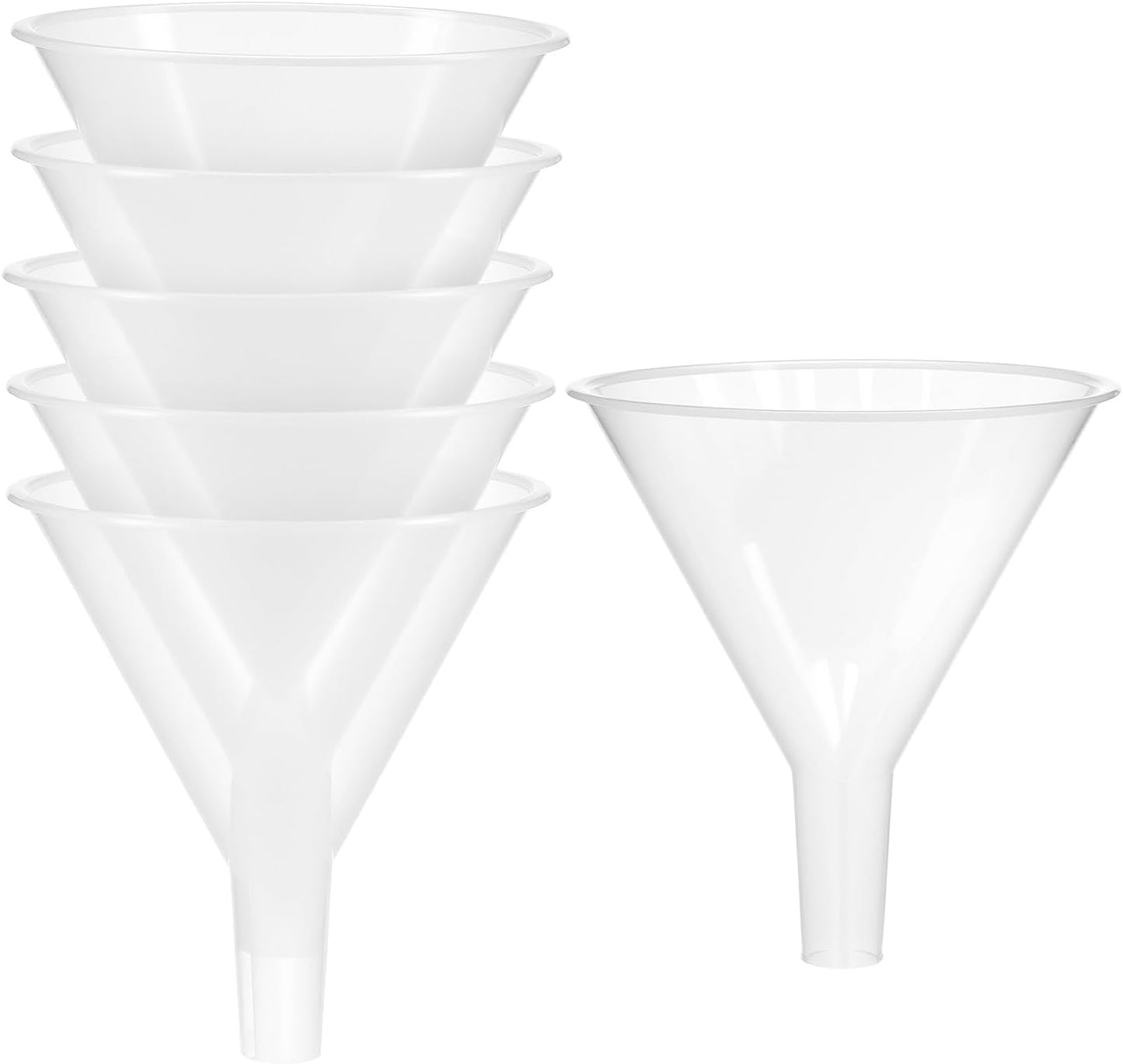 Embudo plástico con boquilla larga pack 6 transparente apilable