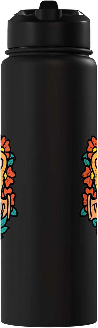 Bebida para perros con flores de acero inoxidable aislada