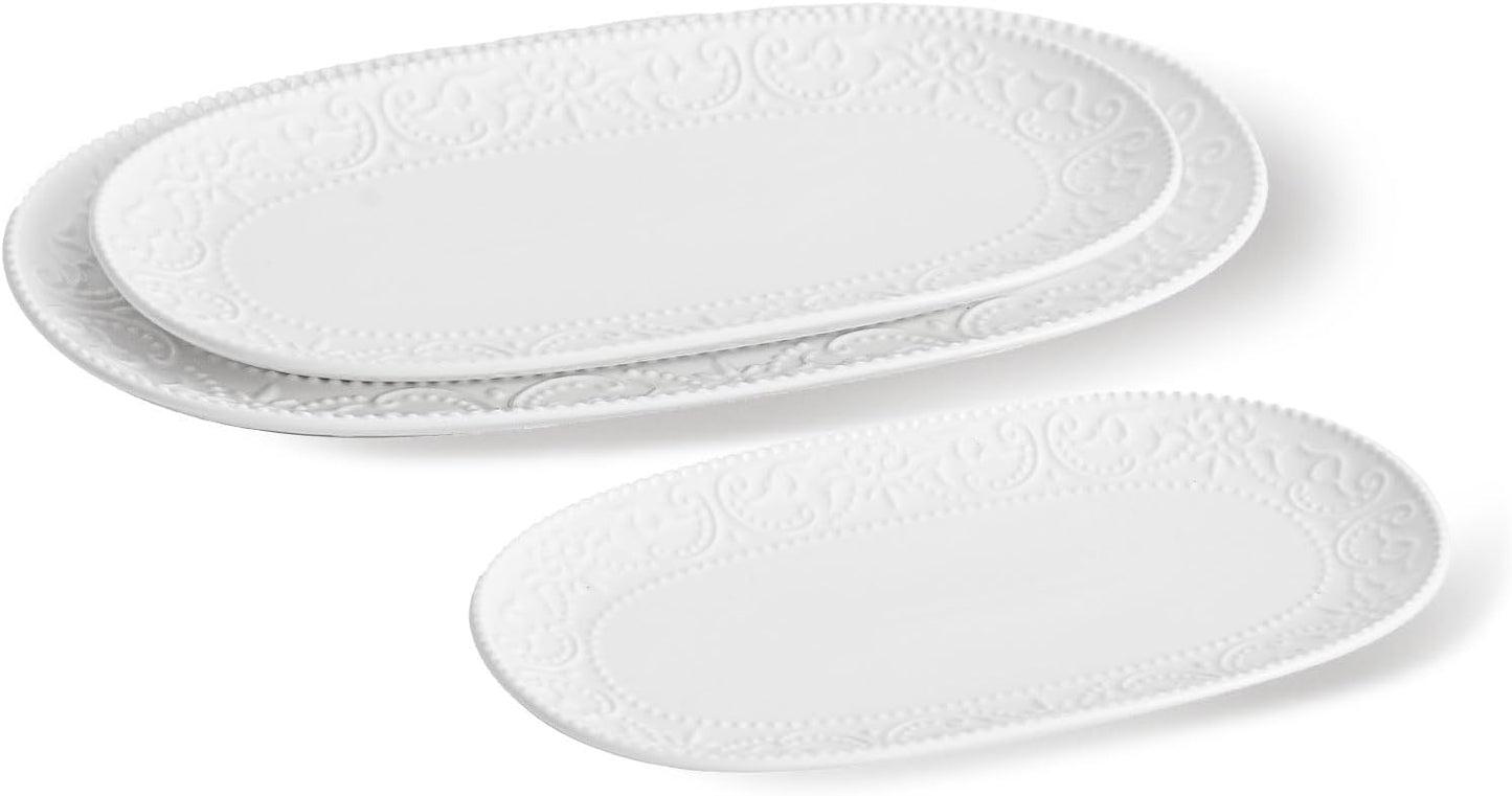 Set platos ovalados cerámica blanca apilable para servir