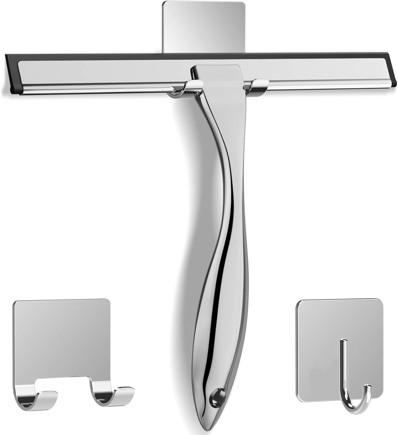 Escobilla ducha acero inox puerta vidrio 2 ganchos