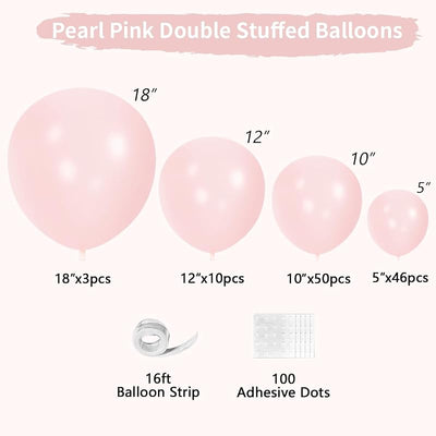 Globos rosa perla doble relleno 5/10/12/18pulg 115pzas kit boda