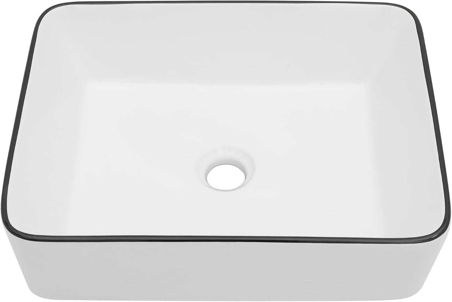 Fregadero rectangular 19x15pulg blanco borde negro cerámica