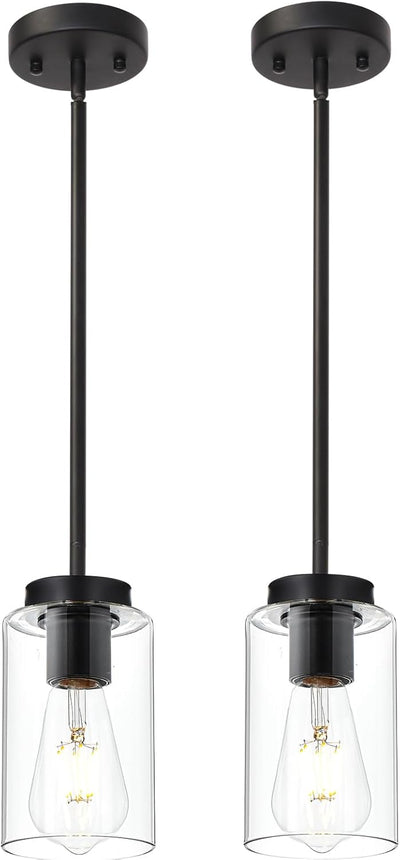 2 Luces colgantes isla cocina negro vidrio transparente